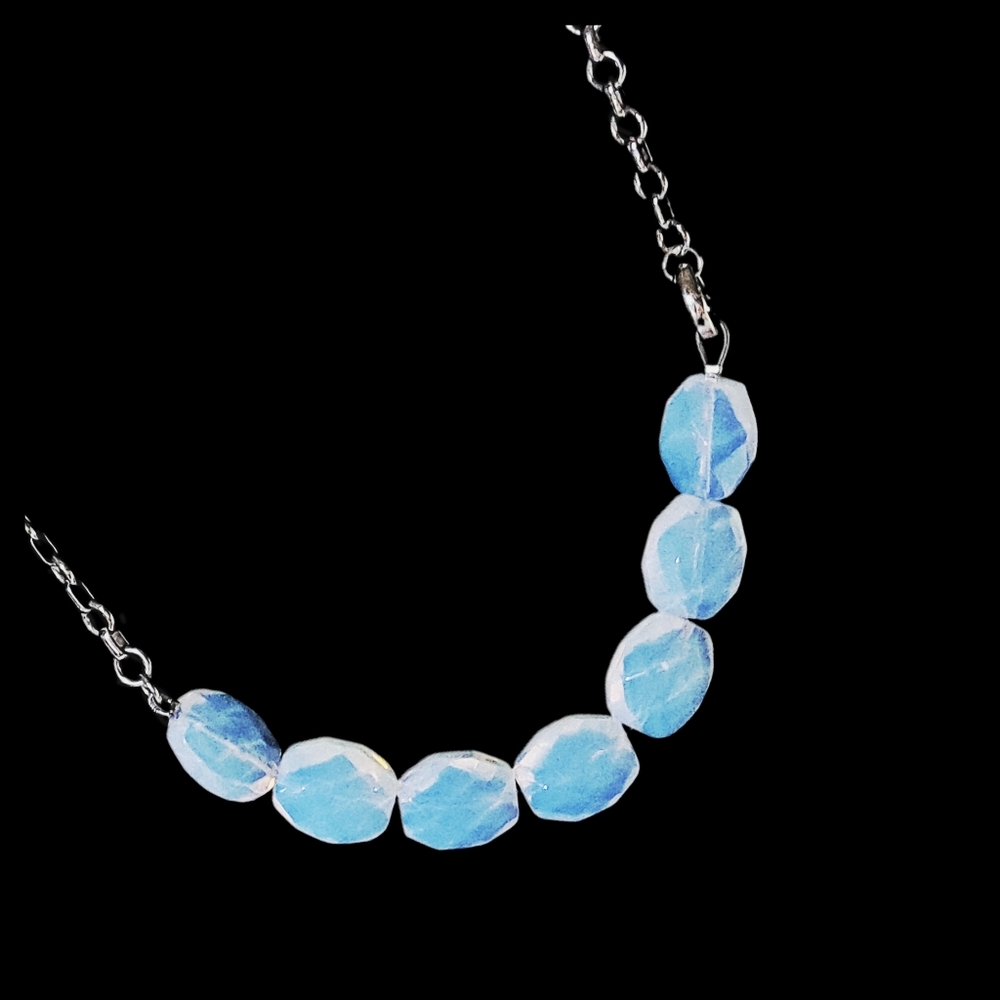 Lia Sophia  Large Faceted Opalite Glass Necklace. 18"